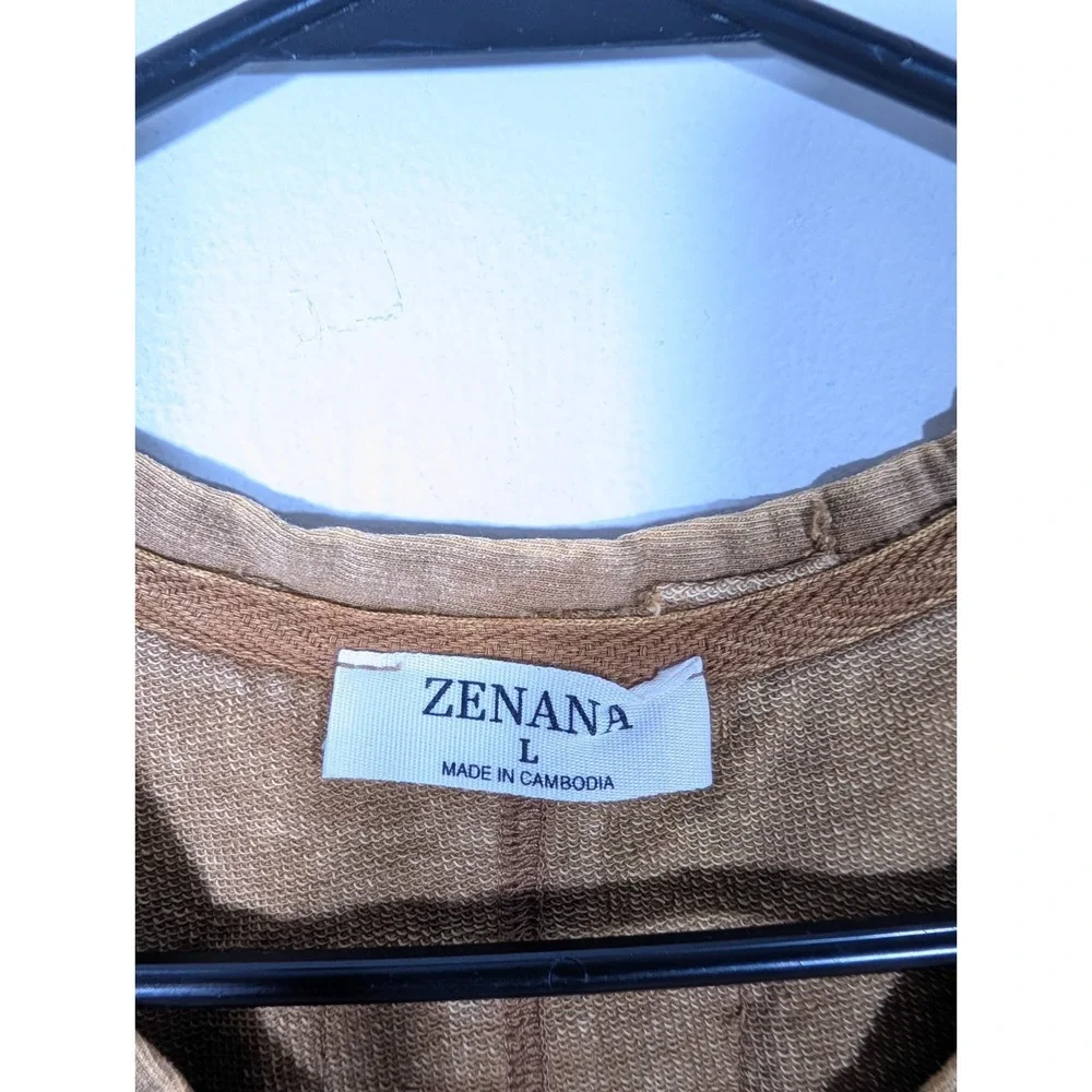 ZENANA Color Washed Henley‎ Tank top Tunic Raw Edge Exposed Seam Mocha Large